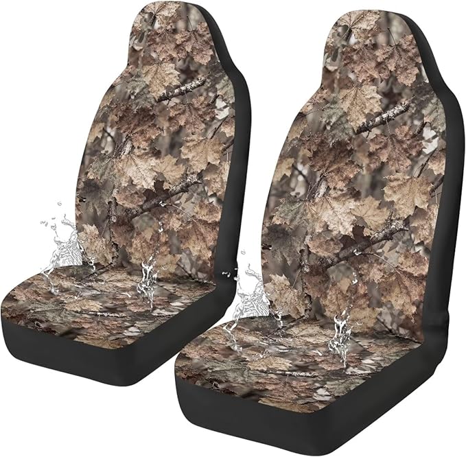Camo Hunting Print Car Seat Covers Front Seats Only Waterproof Car Seat Covers Stretch Polyester Fabric Cover Fashion Auto Interior Universal Fit for Most Vehicle, Set of 2