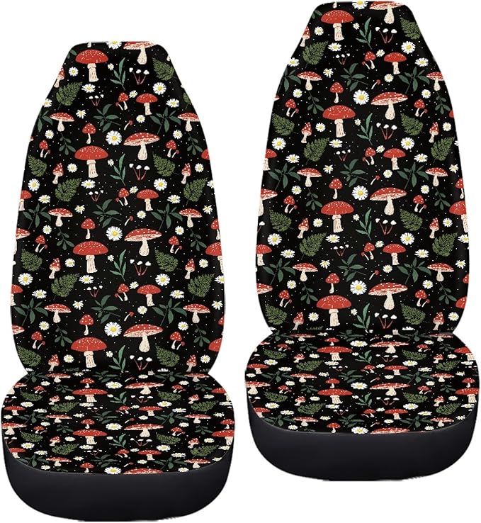 Mushroom Daisy Print Car Seat Covers Set of 2 for Women,Universal Bucket Front Seats Protector Fit for Car,SUV Sedan,Truck
