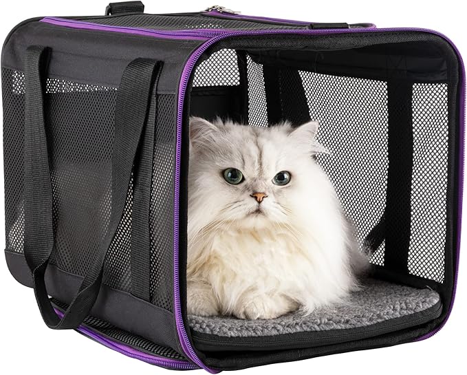 petisfam Soft Pet Carrier for Large and Medium Cats, 2 Kitties, Small Dogs. Easy to Get Cat in, Great for Cats that Don't Like Carriers (Black)