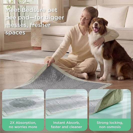 Bedsure Pee Pads for Dogs, 22" x 22" Puppy Pads 50 Count, Super Absorbent & Leak Proof, Small Dog Training Pads Quick Dry Disposable Pets Potty Pads Odor-Control Activated Carbon & ECO Green Material