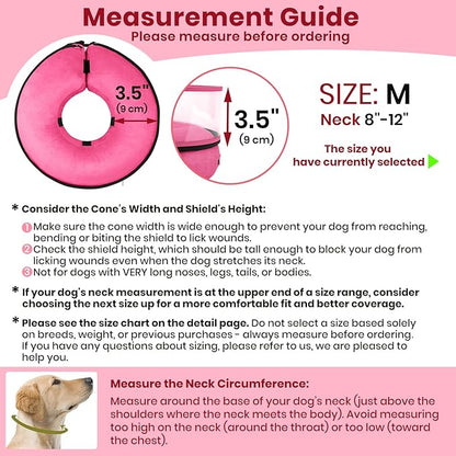 BARKLESS Dog Cone, Inflatable Dog Cone After Surgery, Soft Surgery Collar with Enhanced Anti-Licking Guard Shield for Pets, Patented Protective Donut Collar (Hot Pink, M (Neck: 8"-11"))