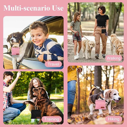 2Pcs Dog Treat Pouches for Pet Training, Hand Free Puppy Dogs Treat Bag with Carabiner, Portable Auto Closing Pet Dog Walking Bag for Travel or Outdoor Use, Pets Feed Snack Reward Pocket- Black, Pink