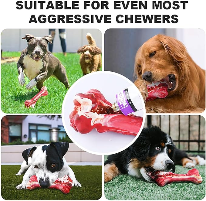 YFL Dog Chew Toys for Aggressive Chewers Large Breed - Tough Rubber Dog Bone with Real Beef Flavor, Durable Puppy Teething Toy for Medium to Large Dogs (L Size)