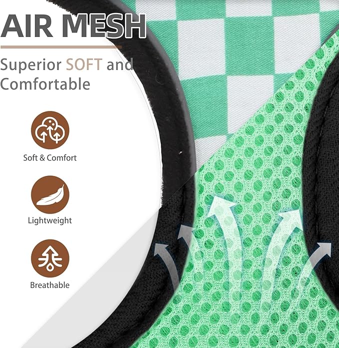PUPTECK Soft Mesh Dog Harness and Leash Set Pet Puppy Cat Comfort Padded Vest No Pull Harnesses, Checkered Green&White, M