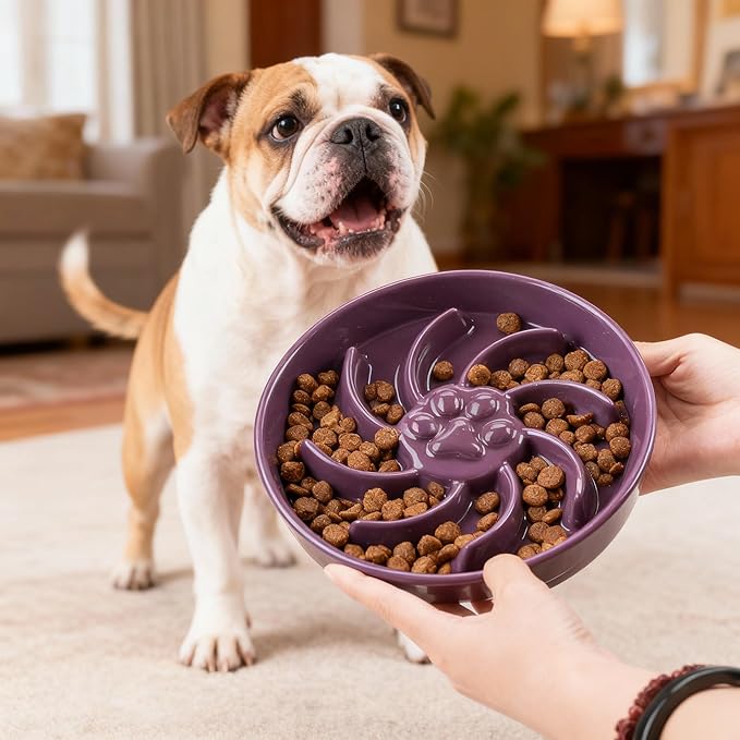 Ceramic Slow Feeder Dog Bowl, 1.5 Cup Dog Food or 20oz Water, Slow Eating Bowl for Small Breed, Maze Puzzle Feeder for Fast Eaters, Anti-Choking Stop Bloat, Non-Slip BPA Free (Purple)
