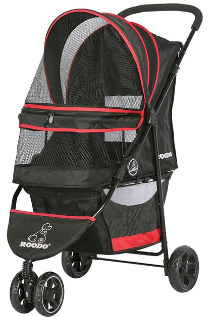 ROODO Escort 3 Wheel Dog Cat Pet Stroller for Small/Medium Dogs Cats Best Lightweight Foldable Portable Compact Jogger Travel All Terrain Pet Gear System Puppy Doggie Bunny Kitty Stroller(Black)