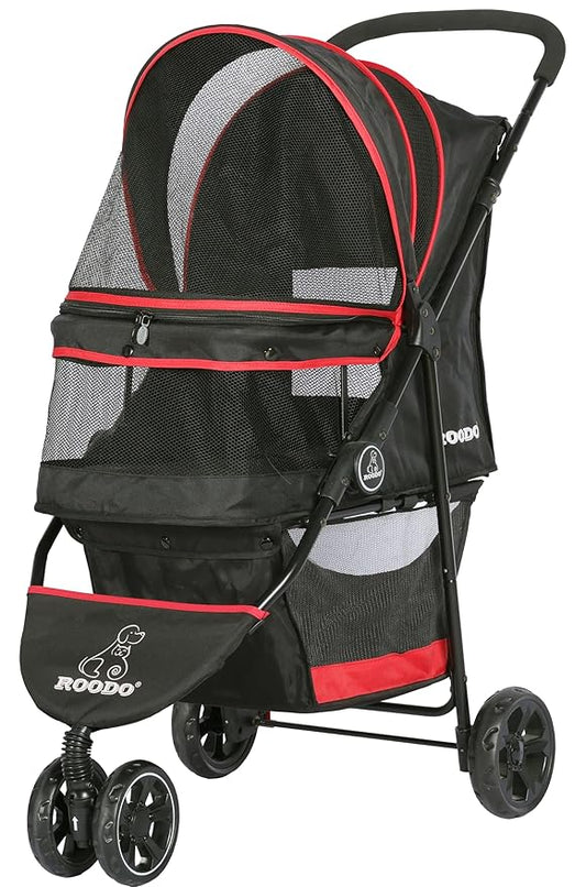 ROODO Escort 3 Wheel Dog Cat Pet Stroller for Small/Medium Dogs Cats Best Lightweight Foldable Portable Compact Jogger Travel All Terrain Pet Gear System Puppy Doggie Bunny Kitty Stroller(Black)