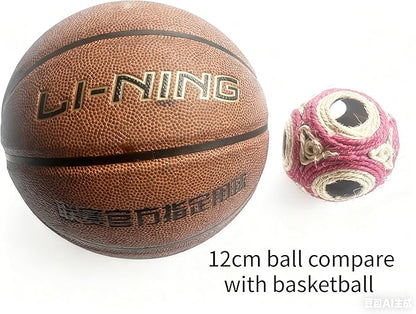 1x Hemp Ball Cat Toy,Six-Hole Hollow-Out Designed,Sisal Hemp Woven Cat Toy, Plume Bell Inside,Special Kitten Chew Toys for Indoor Cats,Interactive pet (Red, 12cm Ball)