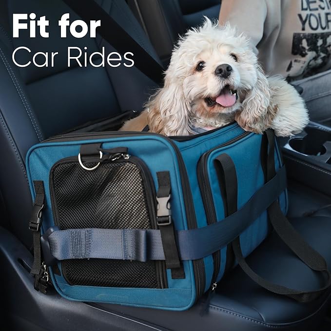 FUKUMARU Cat Carrier, 18x11x11 Expandable Soft Cat Travel Carrier, Ventilate Airline Approved Dog Carrier, Durable Small Dog Carrier with Anti-Scratch Mesh, Escape-Proof Pet Carrier for Cat, Blue