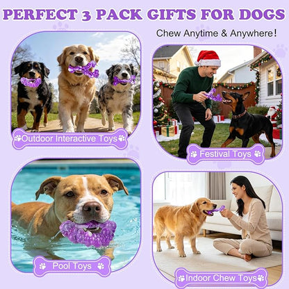 3Pack Dog Chew Toys for Aggressive Chewers, Indestructible Interactive Dog Chew Nylon Bone Toys for for Medium Large Breed 15-60lbs, Teething Toy to Keep Them Busy, Bacon Flavor(Purple)