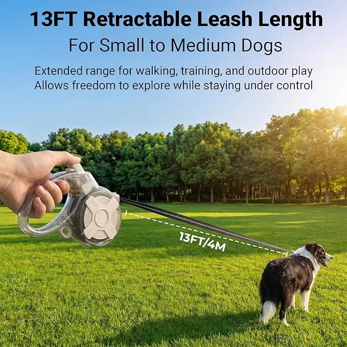 Retractable Dog Leash for Small Dogs, 13ft Reflective Retractable Leash with 360° Tangle-Free Design, Heavy Duty Nylon Tape Lead for Small to Medium Pets up to 50 lbs One-Handed Brake & Lock