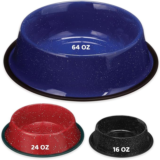 Palz&Co Speckled Stainless Steel Dog Bowl with Non Slip, No Spill Base, Pet Bowl for Food & Water (Blue, Large 64 Oz)