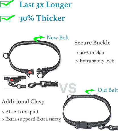 Hands Free Dog Leash for Running, Walking, Hiking, Durable Dual-Handle Bungee Leash with Reflective Stitching and an Adjustable Waist Belt, for Up to 150 lbs Large Dogs (Medium/Large, Black)