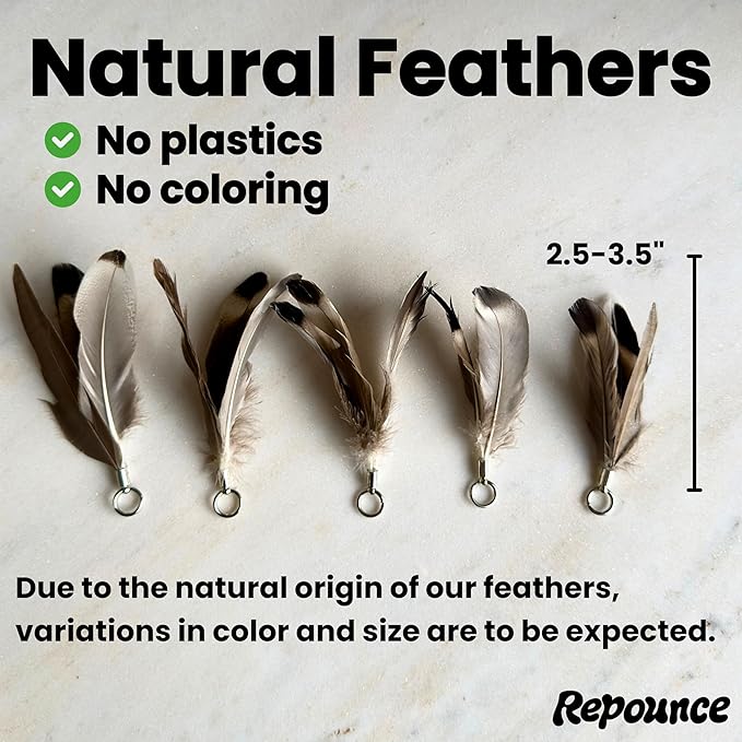 Cat Feather Toy Refill 9-Pack - Natural Feather Cat Toy - Small Size Cat Wand Attachments - Official Cat Toy Feather Replacement for Forever Stick Cat Wand Toy - Cat Wand Refill - Cat Lure and Teaser
