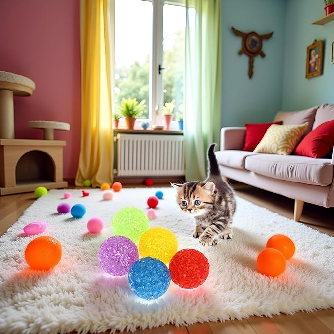 5 Pcs Cat Bell Crystal Ball Sound Pet Game Kitten Plastic Interactive Rattle for Indoor Cats Balls with Bells Teaser, Cat Toys for Bored Indoor Adult Cats,Random, As the Pictures