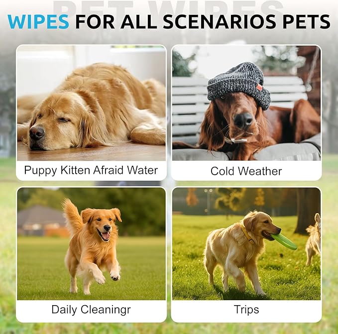 Pet Grooming Glove Wipes for Dogs&Cats, Extra Thick Rinse Free Cleaning Gloves with Aloe&Glycerin, Hypoallergenic Deodorizing Bathing Wipes for Daily Care, Travel, Portable, Unscented, 20ct
