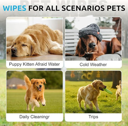 Pet Grooming Glove Wipes for Dogs&Cats, Extra Thick Rinse Free Cleaning Gloves with Aloe&Glycerin, Hypoallergenic Deodorizing Bathing Wipes for Daily Care, Travel, Portable, Unscented, 20ct