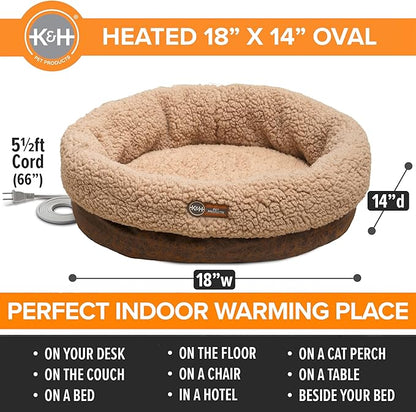 K&H Pet Products Heated Cat Bed Indoor, Thermo-Snuggle Cup Bomber Soft Heated Pet Bed for Large Indoor Cats and Small Dogs, Machine Washable, Waterproof Heated Pad, Safety Listed - 18x14in Chocolate