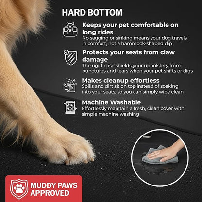 Hard Bottom Dog Car Seat Cover for Back Seat - PetSuite by Seat Cover Solutions- 300-lb Strength Pet Cover for Dogs with 40% Extra Space, Waterproof Nonslip Dog Hammock for Car Hard Bottom (SUV/Cars)