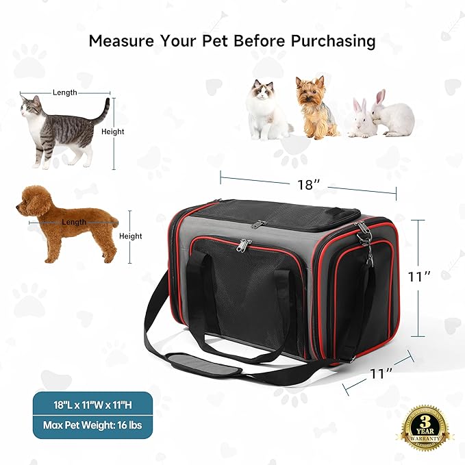 EliteField Soft-Sided Pet Carrier (3-Year Warranty, Airline Approved), Foldable Travel Bag with Removable Fleece Bed for Dogs, Cats & Small Pets, Scratch-Resistant Mesh