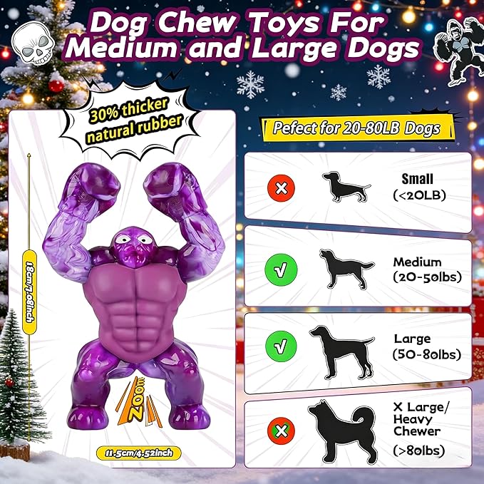 Furdog Dog Toys for Aggressive Chewers, Indestructible Chew Toys for Medium Large Breeds(20-80lb), Durable Squeaky Tough Dog Toy to Keep Them Busy (Purple)