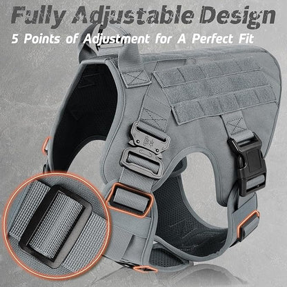 rabbitgoo Tactical Dog Harness for Large, Heavy Duty Pet Harness with Handle, No-Pull Service Vest Large Breed, Adjustable Military Dog Vest for Training Hunting Walking, Grey, L