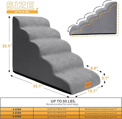 Topmart Dog Stairs for Small Dogs, 5-Step,22.5”H, Pet Steps for High Beds Couches with All-Round Waterproof Cover,Non-Slip Sturdy Dog Ramp for Old Cats,Injured Pet