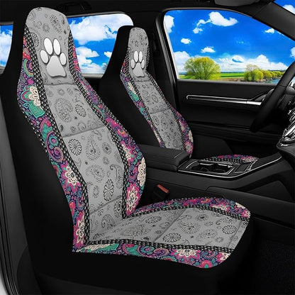 Dog Paw Car Front Seat Covers Boho Floral 2 Packs Automotive Front Seat Covers Waterproof Bucket Seat Cover Protective Car Interior Accessory