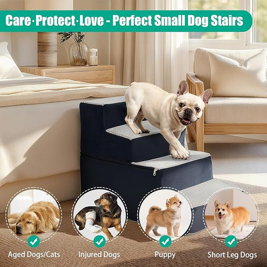 Dog Stairs for Small Dogs 18" H, Non-Slip Pet Stairs Ramp for Small Medium Dogs and Cats, Doggy Steps for Bed, Couch or Chair, High Density Foam Indoor (Grey, 15"x24"x18", 4)