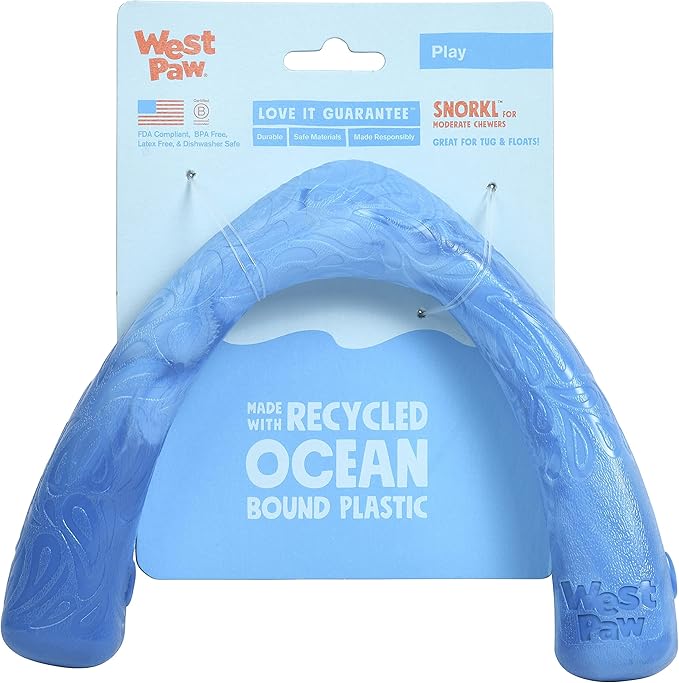 WEST PAW Seaflex Snorkl Dog Tug Chew Toy for Moderate Chewers, Made in USA, 8.25" Large, Surf