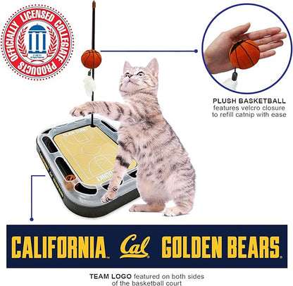 Cat Scratch Toy NCAA CALIFORNIA BERKELEY Golden Bears REVERSIBLE Basketball Court Felt/Cardboard Cat Scratcher. Interactive Cat Ball Bell. 6-in-1 CAT TOY: Cat Wand Poll, CATNIP-FILLED Plush Basketball