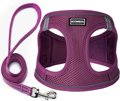 Dog Harness with Leash Set, No Pull Adjustable Reflective Step-in Puppy Pet Vest Harnesses for Small Medium Large Dogs and Cats,Cranberry XL