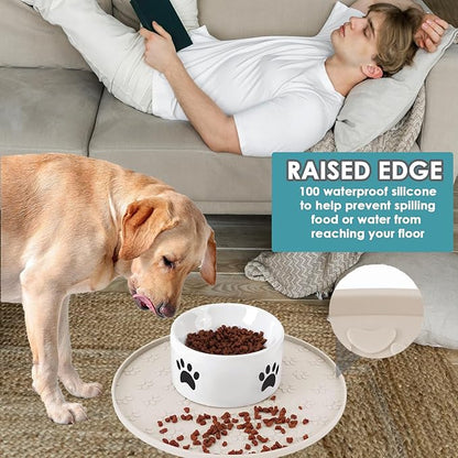 Dog Food Mat - Waterproof Silicone Dog Mat for Food and Water, Pet Food Mat with Edges for Protecting Floors (2Pack Beige)