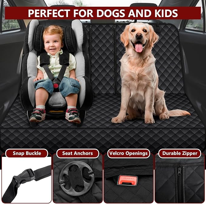 Dog Car Seat Cover for Back Seat, Waterproof Back Seat Cover for Dogs, Scratchproof Bench Seat Cover, Backseat Protector Fits Middle Armrest, Portable Dog Hammock, Suitable for Cars SUVs Trucks