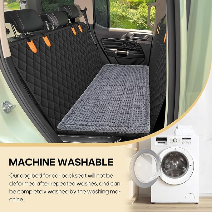 Pet Bed Mat for Car Backseat Extender, Non-Slip Dog Bed for Car Back Seat, Flannel Backseat Dog Bed for Cars Trucks and SUVs (Grey, 24.8x54 inch)