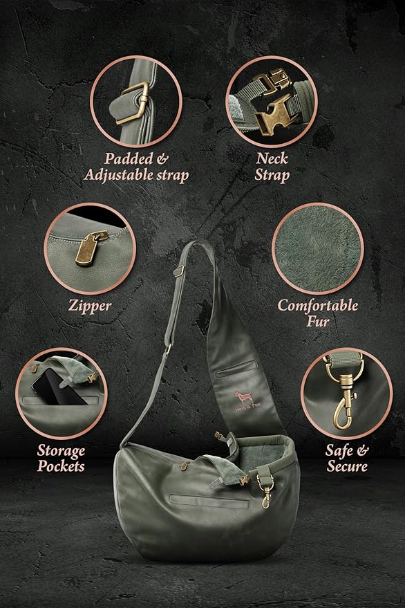Noah & Paw Dog Sling Carrier for Small Dogs 3-10lb, Dog Sling for Small Dogs and Cats, Dog Carrier with Adjustable Padded Strap, Vegan Denim Lined with Fur, 3X Safety Features, Machine Washable
