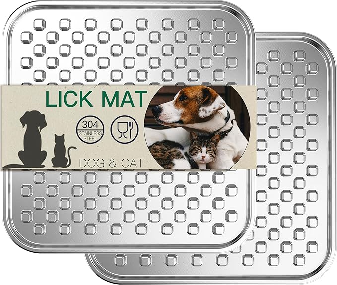 Dual Wall Stainless Steel Large Lick Mat for Dogs & Cats, Chew-Proof Slow Feeder, Anxiety Reducer, Whisker-Friendly for Cats, Non-Slip Heavy Duty Base, Raw Feeding Pad, Dishwasher Safe