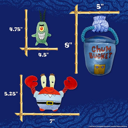 design LAB, Inc. Spongebob Squarepants Official Merchandise | Plush Dog Toys with Tug Rope & Squeakers | Nesting Toy Set of 3 | Plankton, Mr. Krabs & Iconic Chum Bucket