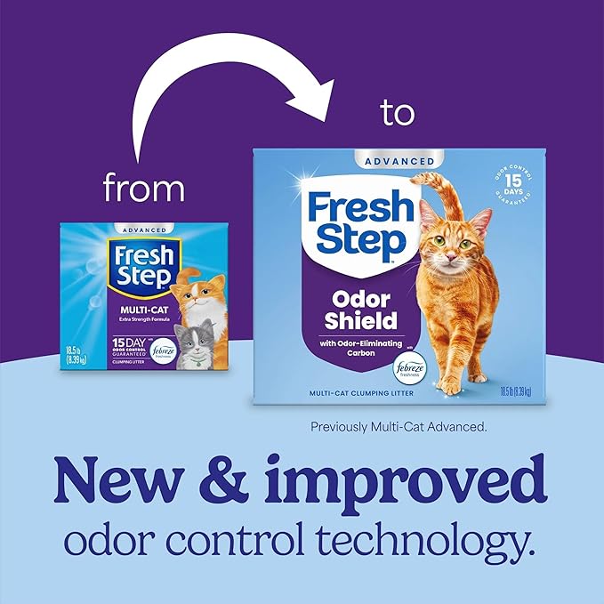 Fresh Step Advanced Odor Shield Multi Cat Clumping Litter with Febreze Freshness, Low Dust, Odor Control with Ammonia Block Tech, Compatible in Automatic Litter Boxes, 37 lb. (2 x 18.5 lb.)