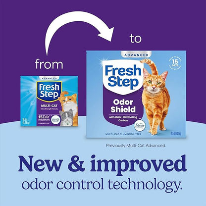 Fresh Step Advanced Odor Shield Multi Cat Clumping Litter with Febreze Freshness, Low Dust, Odor Control with Ammonia Block Tech, Compatible in Automatic Litter Boxes, 37 lb. (2 x 18.5 lb.)