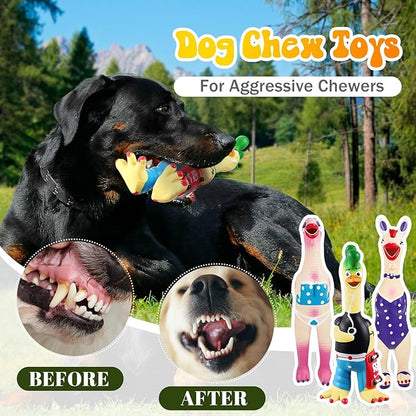 3 Pcs Rubber Chicken Squeaky Dog Toys Screaming Chicken Latex Soft Rubber Chew Molar Toys Interactive Pet Funny Squawkers Cute Dog Gifts for Small Medium Birthday (Funny Style)