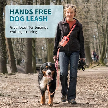 Hands Free Dog Leash with Removable Zipper Pouch, Dual Padded Handles and Durable Bungee for Walking, Jogging and Running Your Dog (Large, 35-140 lbs-Orange
