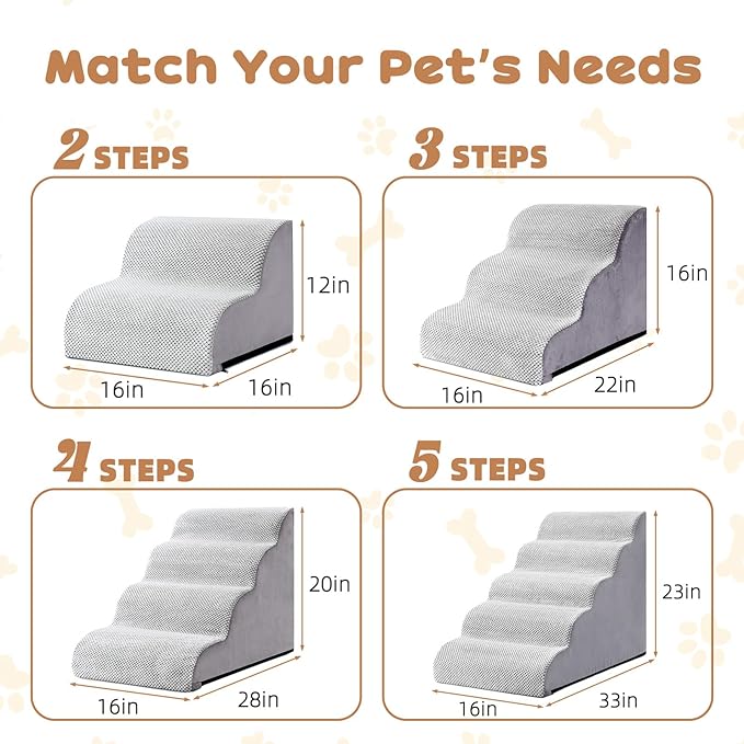 Makigued Dog Stairs for Small Dogs and Cats, 12" H 2 Steps Pet Steps Ramp for High Bed, Couch, Sofa, Waterproof Pet Stairs with Removable Washable Cover, Non-Slip Bottom, Light Gray