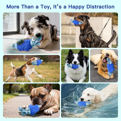 Dog Chew Toys for Aggressive Chewers, Tough Squeaky Dog Toy for Large Medium Dogs, Bacon Flavor Nylon & Natural Rubber, Dental Care Interactive Dog Toys to Reduce Boredom, Royal Blue