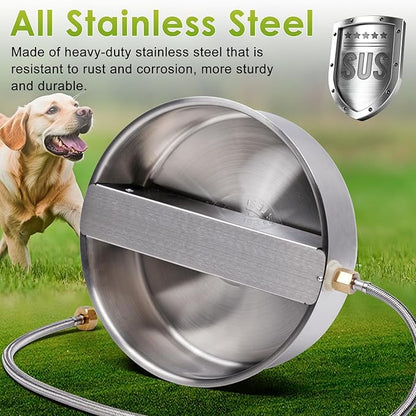Automatic Dog Water Bowl Dispenser Large Breed Outdoor Pet Water Fountain Pet Waterer with Float Valve 6.5L Heavy-Duty Stainless Steel Auto Waterer for Large Dogs Cats Puppy Chicken Goat