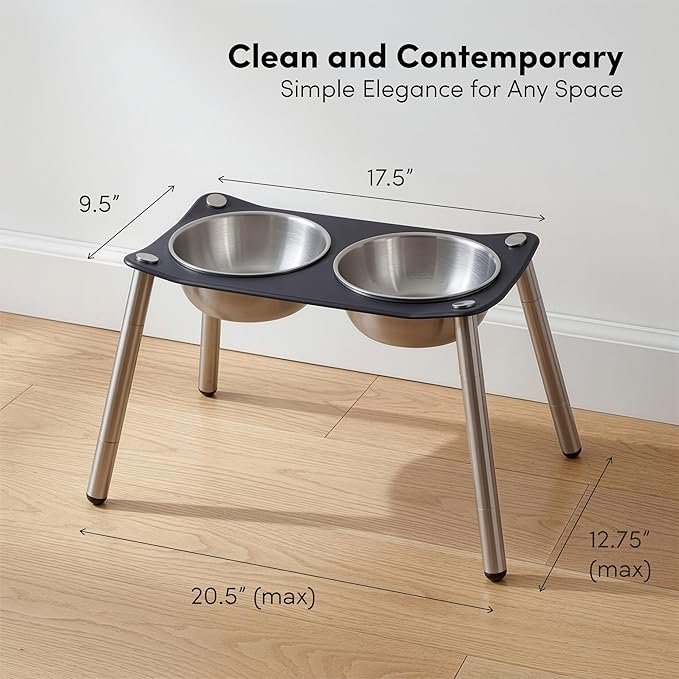 Adjustable Elevated Dog Bowl 56 fl oz Stainless Steel Bowls