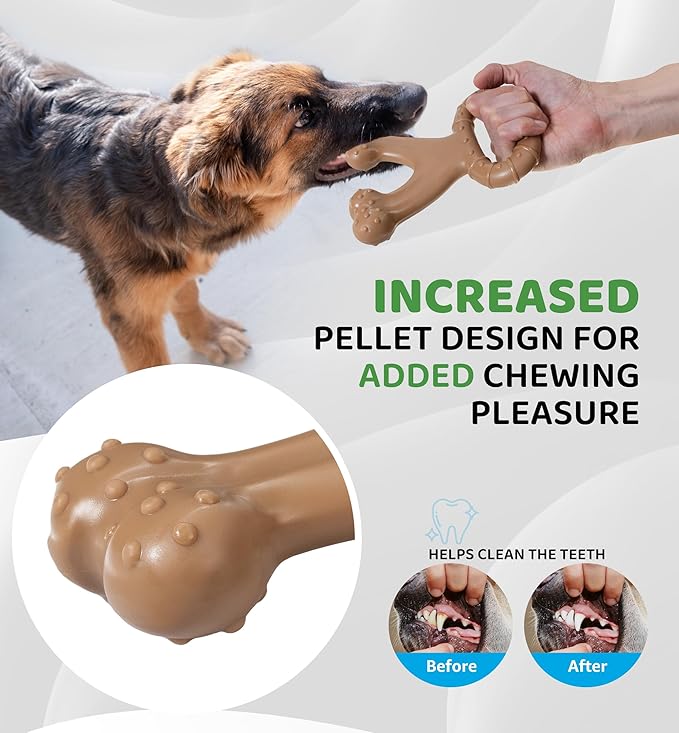 Durable Dog Chew Toy for Aggressive Chewers, Indestructible Nylon Bone with Beef Flavor, Dog Toy for Dental Care and Teeth Cleaning, Anxiety Relief for Small, Medium, and Large Dogs (Brown)