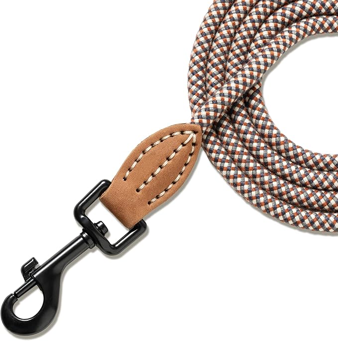 Mile High Life Small Dog Leash, Thin Rope Leash with Genuine Leather Connection and Heavy Duty Metal Clasp, Great for Small Medium Dogs(Brown,48 Inch-1/3)