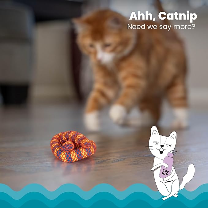 Catstages Plaque Away Pretzel Cat Toy – Interactive Catnip Dental Chew Toy to Help Clean Teeth, Fun for Play and Chewing, Orange (Pack of 2)