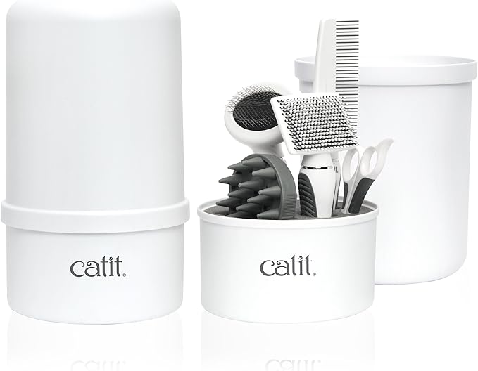 Catit Senses 2.0 Short Hair Cat Grooming Kit,White, 6 Piece Set